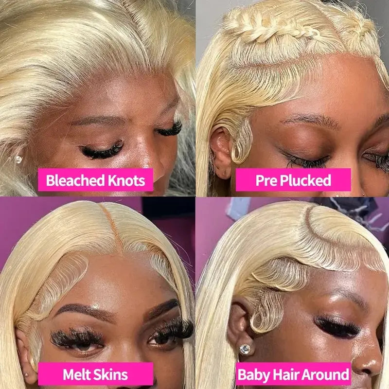 Hot Star 613 Blonde & Neon Red Human Hair Wig, 180% Density, 13×6 HD Transparent Lace Front, Glueless Brazilian Hair with Pre-Plucked Hairline, Available in Straight and Body Wave Styles