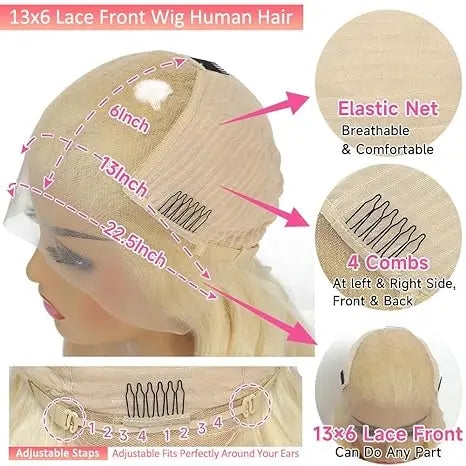 Hot Star 613 Blonde & Neon Red Human Hair Wig, 180% Density, 13×6 HD Transparent Lace Front, Glueless Brazilian Hair with Pre-Plucked Hairline, Available in Straight and Body Wave Styles