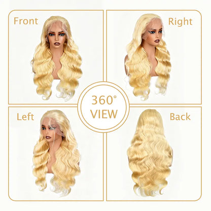 Hot Star 613 Blonde & Neon Red Human Hair Wig, 180% Density, 13×6 HD Transparent Lace Front, Glueless Brazilian Hair with Pre-Plucked Hairline, Available in Straight and Body Wave Styles