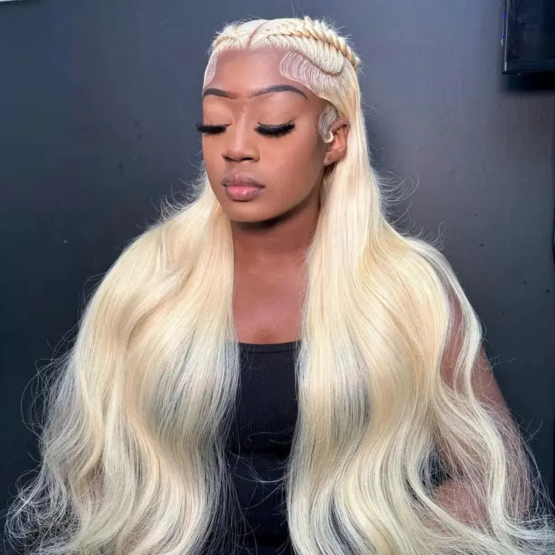 Hot Star 613 Blonde & Neon Red Human Hair Wig, 180% Density, 13×6 HD Transparent Lace Front, Glueless Brazilian Hair with Pre-Plucked Hairline, Available in Straight and Body Wave Styles