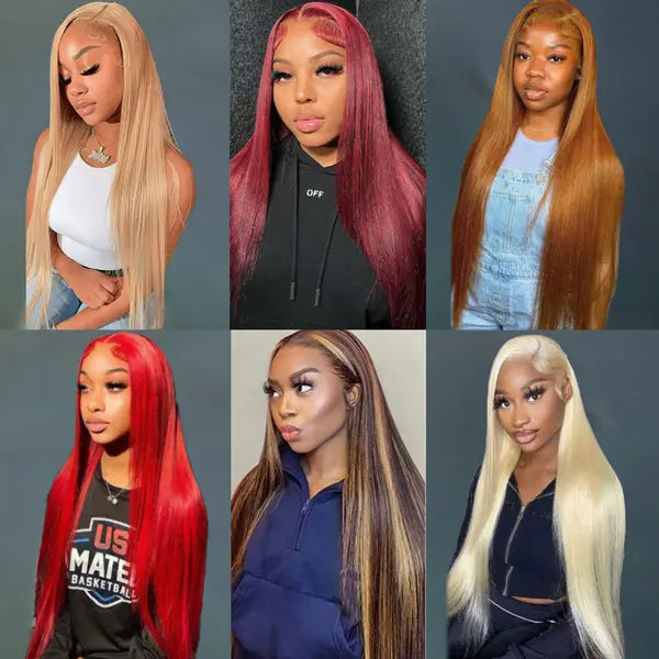Hot Star 613 Blonde & Neon Red Human Hair Wig, 180% Density, 13×6 HD Transparent Lace Front, Glueless Brazilian Hair with Pre-Plucked Hairline, Available in Straight and Body Wave Styles