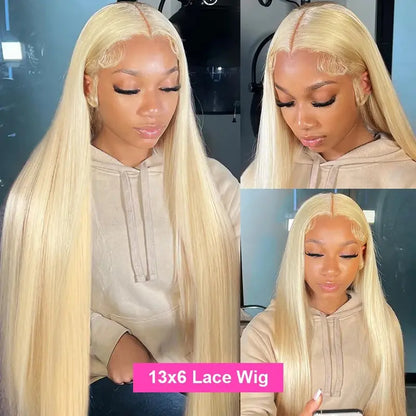 Hot Star 613 Blonde & Neon Red Human Hair Wig, 180% Density, 13×6 HD Transparent Lace Front, Glueless Brazilian Hair with Pre-Plucked Hairline, Available in Straight and Body Wave Styles