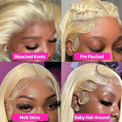 Hot Star 613 Blonde & Neon Red Human Hair Wig, 180% Density, 13×6 HD Transparent Lace Front, Glueless Brazilian Hair with Pre-Plucked Hairline, Available in Straight and Body Wave Styles