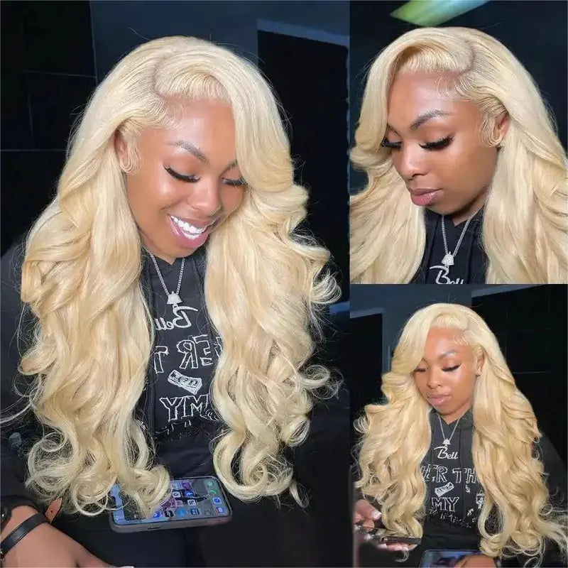 Hot Star 613 Blonde & Neon Red Human Hair Wig, 180% Density, 13×6 HD Transparent Lace Front, Glueless Brazilian Hair with Pre-Plucked Hairline, Available in Straight and Body Wave Styles