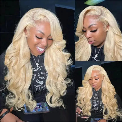 Hot Star 613 Blonde & Neon Red Human Hair Wig, 180% Density, 13×6 HD Transparent Lace Front, Glueless Brazilian Hair with Pre-Plucked Hairline, Available in Straight and Body Wave Styles